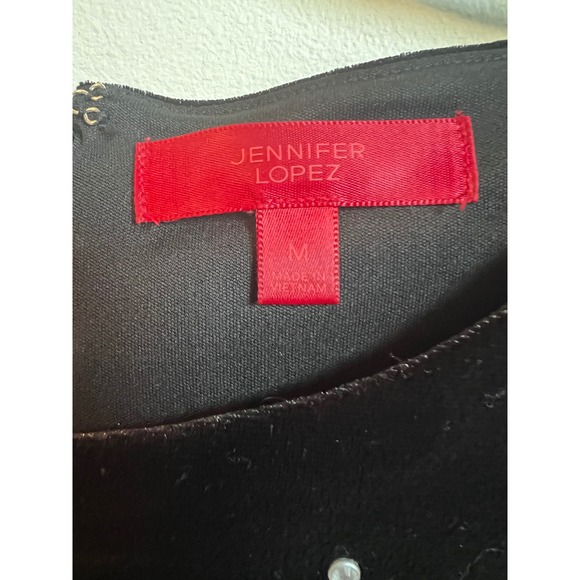 Jennifer Lopez Black Velvet Rhinestone Dress Long Sleeve‎ Cocktail Party M - Picture 3 of 10